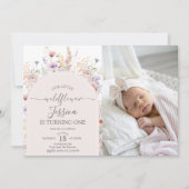 Little Wildflower Photo 1st Birthday Invite 招待状 (正面)