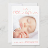 Little Wildflower Pink Handwritten New Baby サンキューカード (正面)