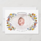 Little Wildflower Rlegant Oval Photo Baby Birth 案内状 (正面)
