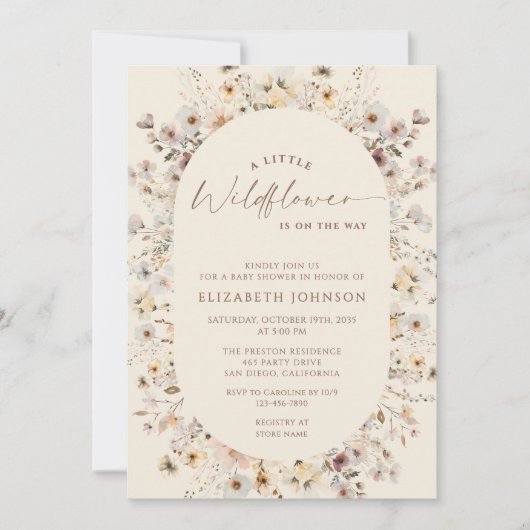 Little Wildflower Rustic QR Code Baby Shower  招待状 (正面)