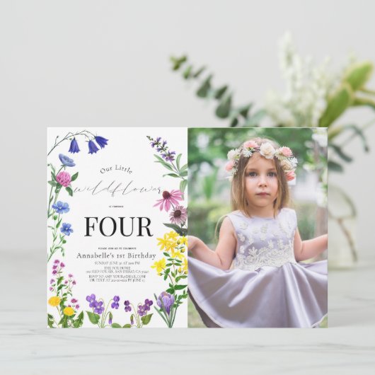Little Wildflower Script誕生日写真 招待状 (スタンド正面)