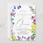 Little Wildflower Script 1st Birthday 招待状 (正面)