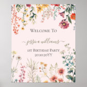 Little Wildflower Turning One 1st Birthday Welcome ポスター (正面)