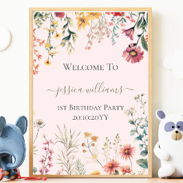 Little Wildflower Turning One 1st Birthday Welcome ポスター