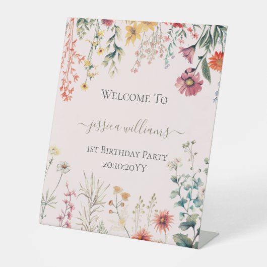 Little Wildflower Turning One 1st Birthday Welcome 台座サイン (正面)