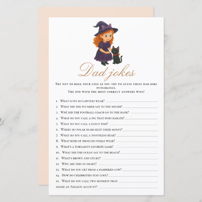 Little Witch Baby Shower Dad Jokes Activity Games (正面/裏面)