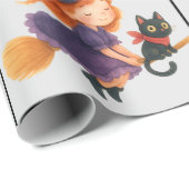 Little Witch Cat Flying Halloween Girl Baby Shower ラッピングペーパー (ロールコーナー)