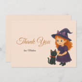 Little Witch & Cat Halloween Baby Shower サンキューカード (正面/裏面)