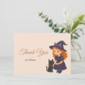 Little Witch & Cat Halloween Baby Shower サンキューカード (スタンド正面)