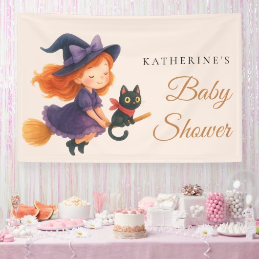 Little Witch & Cat | Halloween Girl Baby Shower 横断幕 (パーティー)