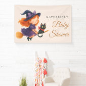 Little Witch & Cat | Halloween Girl Baby Shower 横断幕 (インサイチュ)