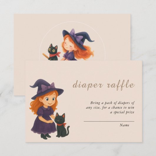 Little Witch & Cat Theme Baby Shower Book for Baby エンクロージャーカード (正面/裏面)