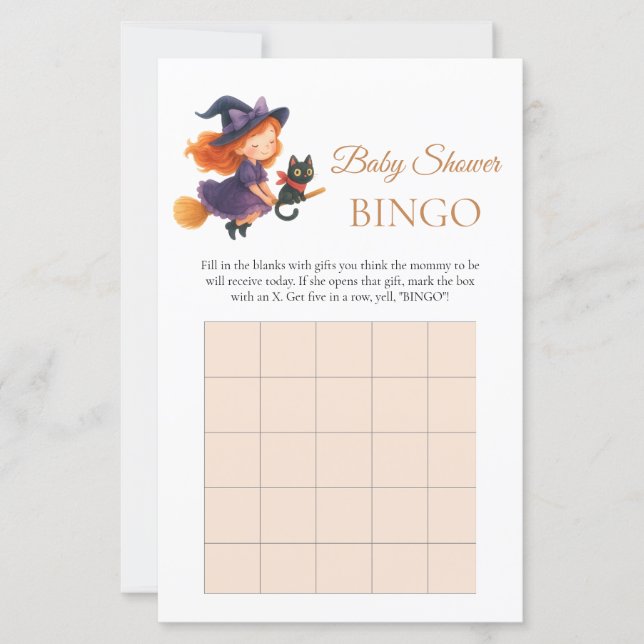 Little Witch Girl Baby Shower Gift Bingo Game (正面)