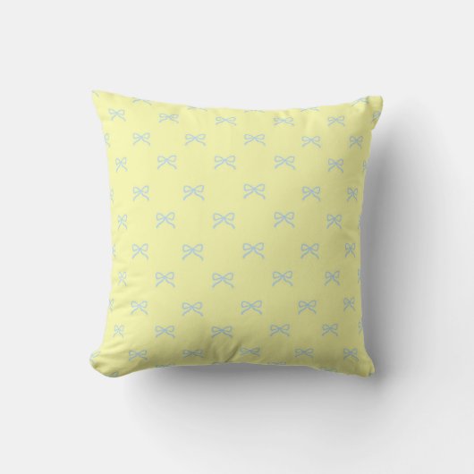 Little Yellow & Blue Bow Girly Coquette  クッション (正面)