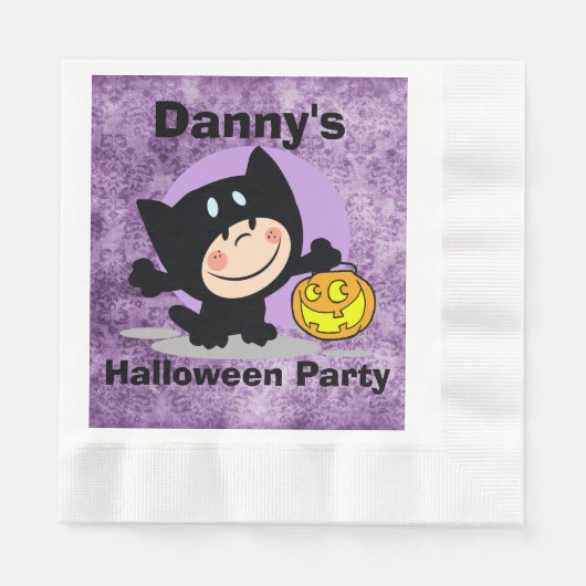 LittleBoy inCostume w/Pumpkin PurpleDamask Napkins 縁ありランチョンナプキン (正面)