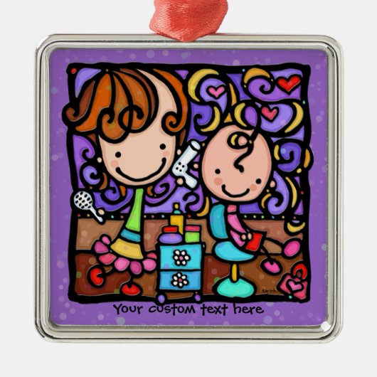 LittleGirlieは美容師のオーナメントを遊びます メタルオーナメント (正面)