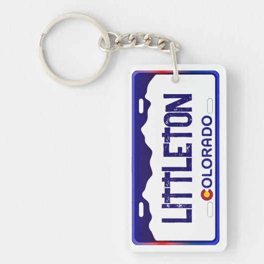 Littleton Colorado blueライセンスプレートkeychain キーホルダー (正面)