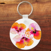 Live Aloha Hibiscus Floral Tropical Flowers Hawaii キーホルダー (正面)