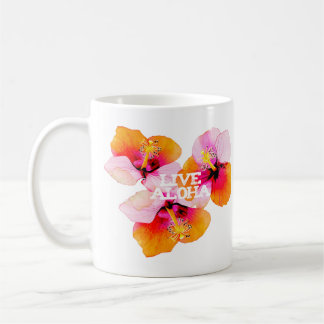 Live Aloha Hibiscus Floral Tropical Flowers Hawaii コーヒーマグカップ