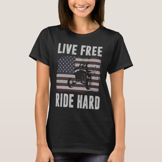 Live Free Ride Hard 4 Wheeler ATV Quad Racing Amer Tシャツ (正面)