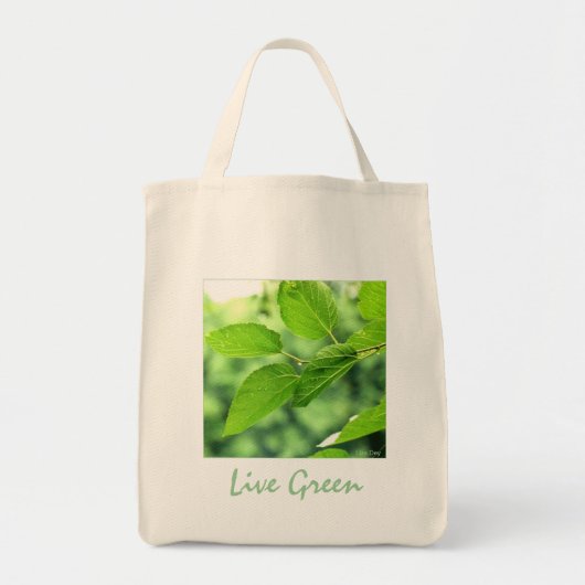 'Live Green' Organic Canvas Grocery Tote Bag トートバッグ (正面)