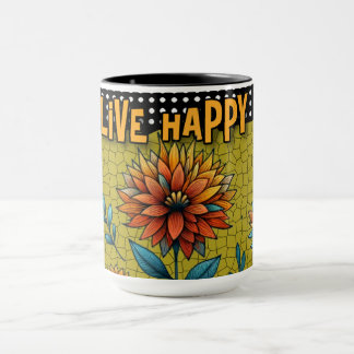 Live Happy Stained Glass Floral Mug Bold Colorful  マグカップ