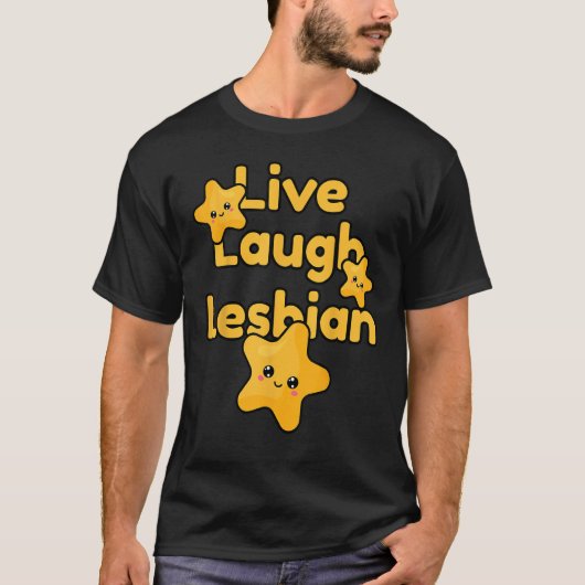Live Laugh Lesbian Rainbow LGBTQ Gay Pride Queer H Tシャツ (正面)