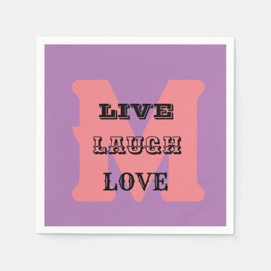 LIVE LAUGH LOVE ネーム パープル モダン ペーパー スタンダードカクテルナプキン (正面)