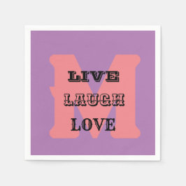 LIVE LAUGH LOVE 名前 PURPLE モダン ペーパー スタンダードカクテルナプキン