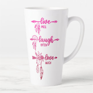 Live, Laugh, Love, Pink Ombre Boho Latte Mug カフェラテマグ