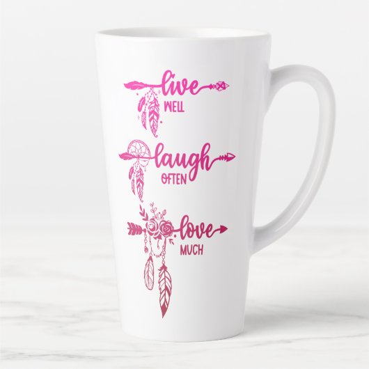 Live, Laugh, Love, Pink Ombre Boho Latte Mug カフェラテマグ (右)