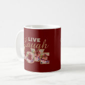 Live, Laugh, Love Rustic Floral on Burgundy コーヒーマグカップ (正面左)