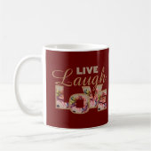 Live, Laugh, Love Rustic Floral on Burgundy コーヒーマグカップ (左)