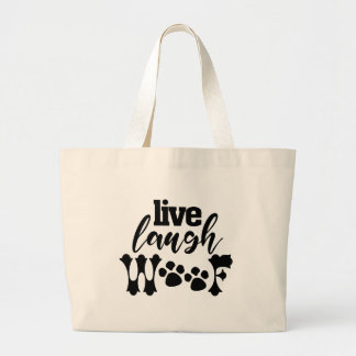 LIVE LAUGH WOOF 面白い犬のお父さん ペット 子犬 お母さん キッズ ラージトートバッグ