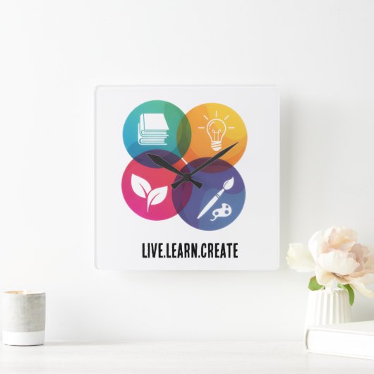 Live.Learn.Create スクエア壁時計 (ホーム)