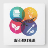 Live.Learn.Create スクエア壁時計 (正面)