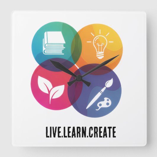 Live.Learn.Create  スクエア壁時計 (正面)