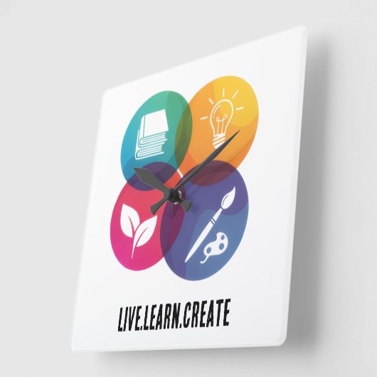Live.Learn.Create スクエア壁時計 (傾斜)