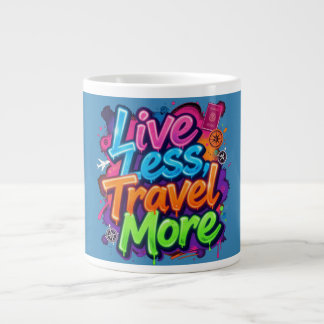 Live Less Travel More ネオン・グラフィティ 旅行の名言 ジャンボコーヒーマグカップ