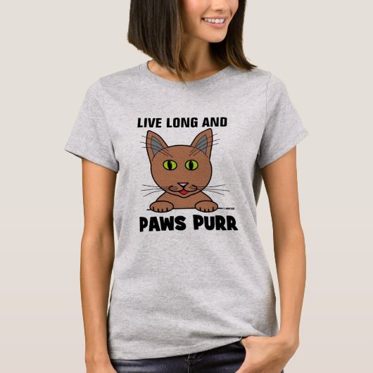Live Long and PAWS PURR 面白い猫Tシャツ Tシャツ (正面)