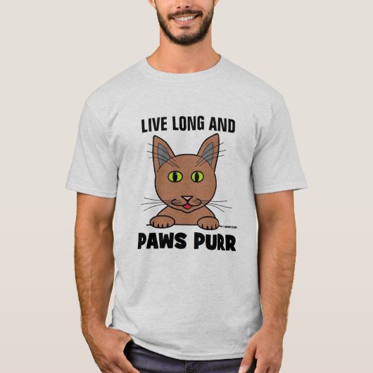 Live Long and PAWS PURR Cat おもしろい Pun T Shirt Tシャツ (正面)