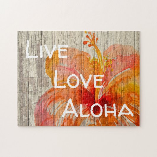 Live Love Aloha Hibiscus Beach Sign ジグソーパズル (横)