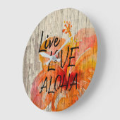 Live Love Aloha Hibiscus Beach Sign ラージ壁時計 (傾斜)