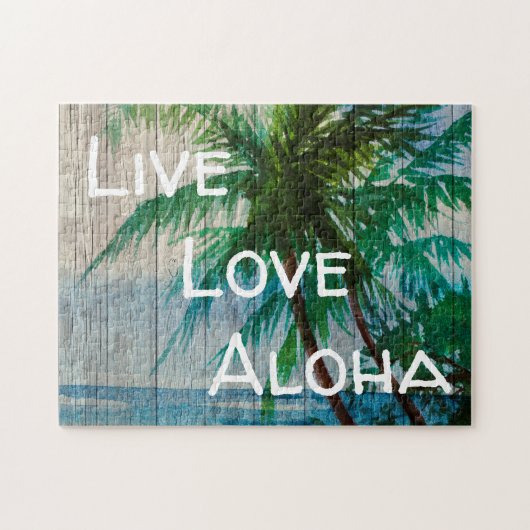 Live Love Aloha Palm Tree Beach Sign ジグソーパズル (横)