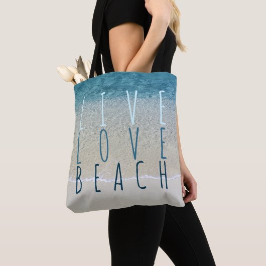 Live Love Beach ターコイズブルー 海 サーフィン 波 To トートバッグ (クローズアップ)