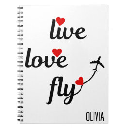 Live Love Fly タイポグラフィ&ハート 航空機の飛行 ノートブック