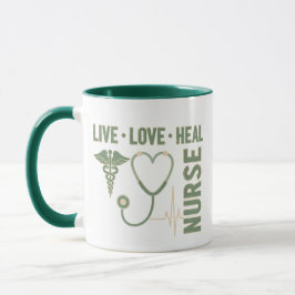 Live Love Heal Nurse Caduceus Stethoscope ECG Mug  マグカップ