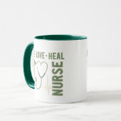 Live Love Heal Nurse Caduceus Stethoscope ECG Mug  マグカップ (正面左)