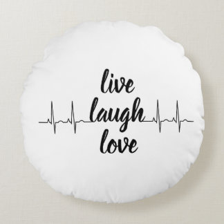 Live, Love, Laugh — ハートビートパルススロー枕 ラウンドクッション