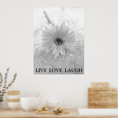 Live Love Laugh Black and White Gerber Daisy ポスター (キッチン)